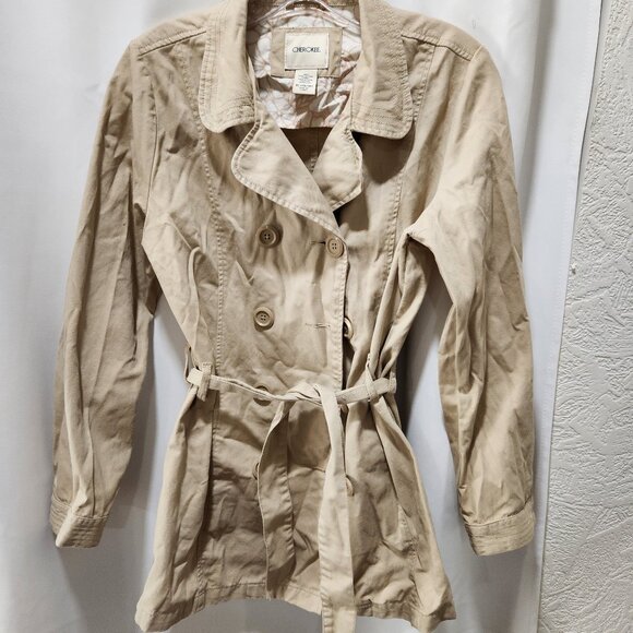 Cherokee Jackets & Blazers - Short double breasted belted tan trench coat Size XL